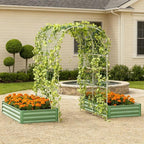 SUNYRISY Galvanized Raised Garden Bed with 87" H Arch Trellis for Climbing Plants Outdoor, Metal Planter Box with Netting for Gardening Flowers Vegetables Fruit, Green