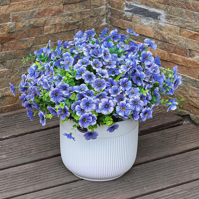 Alupssuc 24 Bundles Artificial Flowers for Outdoors Decoration, UV Resistant Silk Faux Daisy Flora Spring Fake Plastic Plants Greenery for Outside Indoor Yard Home Porch Window Box Decor, Blue
