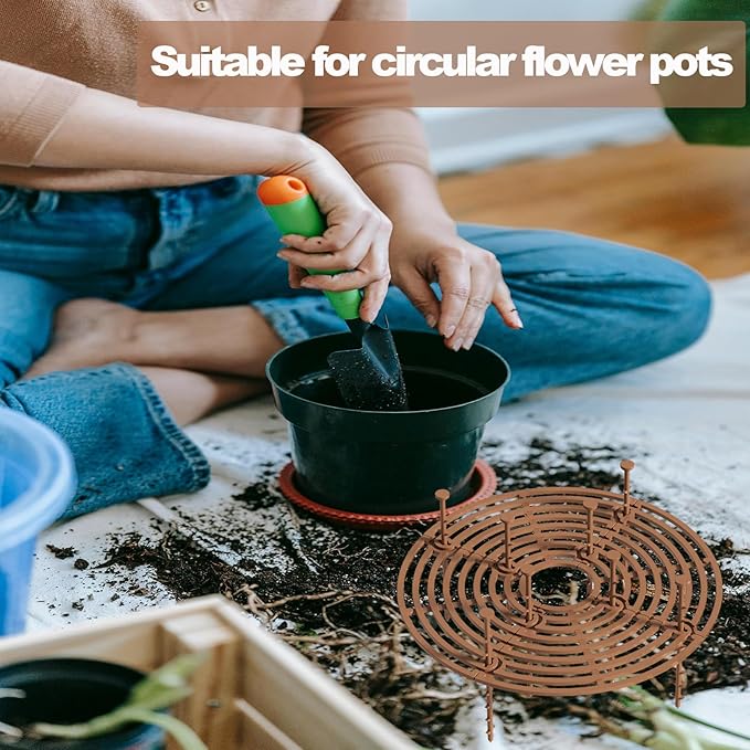 3 Pcs Plant Pot Cover, 11.8 Inch Plant Pot Grid with Stakes, Cuttable Plant Protector from Cats Digging Stopper, Flower Cover Soil Protectors for Indoor Outdoor(Brown)