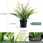 MONOID 2 Pack Artificial Hyacinth Plants - Realistic Fake Muscari Flowers in Black Pots, Small Desktop Decor Set for Home Office Bathroom, No Water Needed, White