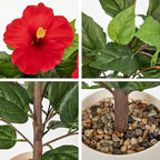 Briful Artificial Hibiscus Potted Plant 20.8” Tall, Realistic Silk Hibiscus Flowers Farmhouse Table Decor, Faux Tropical Flower Plant in Pot for Living Room Table, Entryway, Office, Home Decor, Red