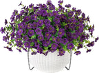 HyeFlora Artificial Faux Hanging Flowers Plants Basket for Outdoor Outside Decoration, Fake Silk Colorful Daisy in Planter for Porch Patio Garden Yard Home