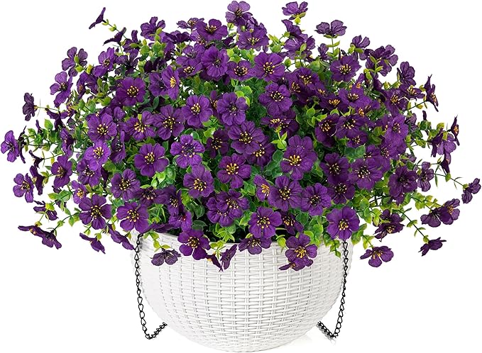 HyeFlora Artificial Faux Hanging Flowers Plants Basket for Outdoor Outside Decoration, Fake Silk Colorful Daisy in Planter for Porch Patio Garden Yard Home