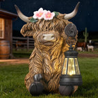 Solar Highland Cow Garden Outdoor Statue,Cow Figurines Sculpture with LED Light,Farmhouse Decor,Patio Balcony Yard for Pasture & Farm Theme Mother's Day Housewarming Gift for Women Mom Grandma