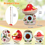 Garden Bird Houses for Outside with Solar Light, Bird Houses for Outside Hanging, Decorative Mushrooms Birdhouse for Bluebird Hummingbird Sparrow, Hummingbird Gifts for Women