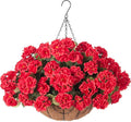 INSPRING Geraniums Artificial Flowers Hanging Basket for Outdoors Outside Spring Decoration, 8 Bundles Silk Flowers Fake Plants Look Real UV Resistant for Porch Home Patio Balcony Yard, Red