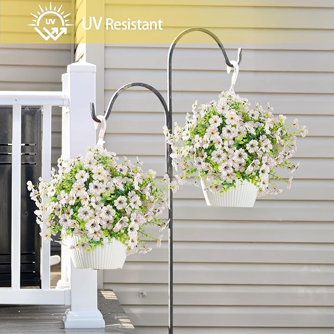 ATTGREAT Artificial Flowers Outdoor Faux Plants UV Resistant Fake Patio Flowers Plastic Greenery Plnats Outside Bulk for Spring Garden Hanging Planter Home Vase Decor, 24 Bundles (White)