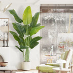 Artificial Bird of Paradise Plant 6.5Ft Tall Fake Tropical Palm Tree Large Fake Plants with 15 Silk Banana Leaves Faux Plant Indoor Decor Trees White Pot for Home Bedroom Living Room Office 2pcs