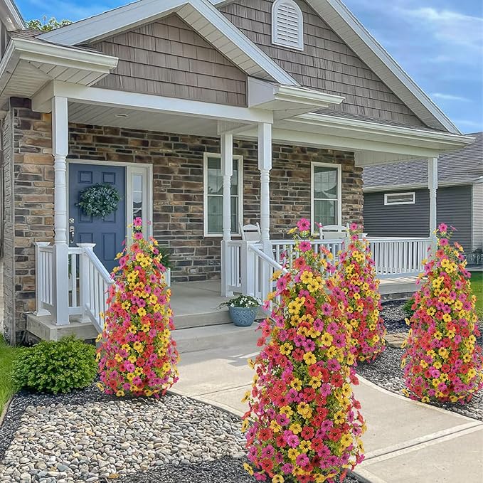 2 Pcs 3.6FT Topiary Trees Artificial Outdoor, Faux Flowers Cedar Tree UV Resistant Shrubs for Indoor Planters Outdoor Porch Halloween Decoration (Color Mixing)