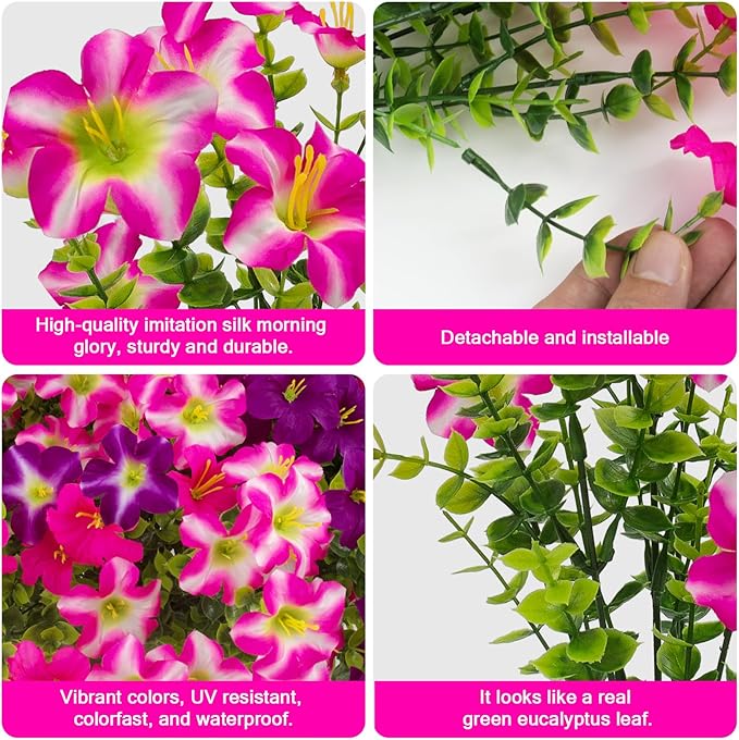 Daynight 32 Pcs Faux Petunias Artificial Flowers Plants for Outdoor Plant Decoration,Fake Petunias Realistic Silk Flowers for Porch Yard Garden Window Indoor Decor (32, Rosered,RedViolet)
