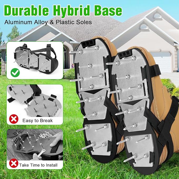 Lawn Aerator Shoes for Grass - Pre-Assembled Grass Aerator Shoes for Lawn - Soil Yard Aerator Tool for Aerating Patio Garden, Black, Small Size