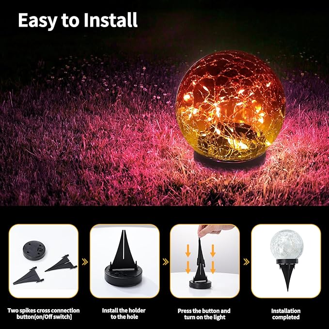 JKIMK Solar Globe Lights Outdoor Waterproof - Cracked Glass Ball Lights for Garden, Patio, Yard, Lawn and Backyard Decor - Decorative Orbs for Outside