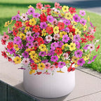INXUGAO Artificial Fake Flowers Plants for Outdoor Spring Summer Decor, 12 Bundles Faux Silk Flowers for Outdoor Outside Planter Colorful Daisy UV Resistant Look Real for Front Door Porch Patio Yard