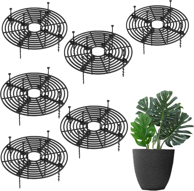 6 Pcs Plant Pot Grid Soil Protector Covers, 11.8" Cuttable Plant Protector Flower Pot Grid from Animals Cat Digging Stopper Plant Pot Cover with Stakes for Plant Gardening (6PCS Black)