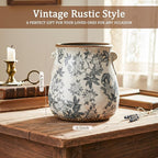 Ceramic Scroll Planter 6.5 Inch Chinoiserie Floral Vase with Drainage Holes Vintage Flower Vase Flower Pot Rustic Ceramic Pots for Indoor Plants Garden Home Bookshelf Decor(Retro Gray)