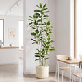 Artificial Rubber Tree 7FT, Tall Fake Plants in White Planter, Faux Plants Indoor Large Floor Silk Rubber Plant in Pot, Tropical Artificial Trees for House Home Office Room Outdoor Decor