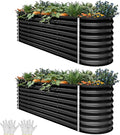 YITAHOME 2pcs 8x2x2ft Large Raised Garden Bed Kit, 24" Tall 9 in 1 Galvanized Metal Planter Box with Gloves and Safety Rubber, Outdoor Above Ground Planters for Plants Vegetables Flowers, Black