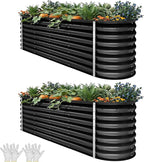 YITAHOME 2pcs 8x2x2ft Large Raised Garden Bed Kit, 24" Tall 9 in 1 Galvanized Metal Planter Box with Gloves and Safety Rubber, Outdoor Above Ground Planters for Plants Vegetables Flowers, Black
