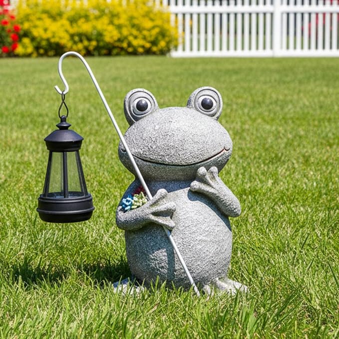 Frog Solar Garden Statues, Resin Frog Figurine Decorations, Outdoor Frog Decor Art for Lawn,Yard, Unique Housewarming Gift for Garden Home