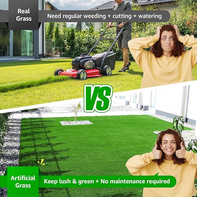 Artificial Grass Turf Indoor Outdoor, 5ft x 8ft Realistic Synthetic Fake Grass Turf Rug for Patio Balcony Lawn Landscape Decoration, Replacement Artificial Dog Grass Mat with Drainage Holes