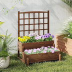 Byroce Outdoor Raised Garden Bed, Garden Planter Box with Lattice Trellis, Legs & Drainage Hole, 2-Tier Standing Elevated Planter for Flower, Fruit, Vegetable & Climbing Plants in Patio, Balcony (2)