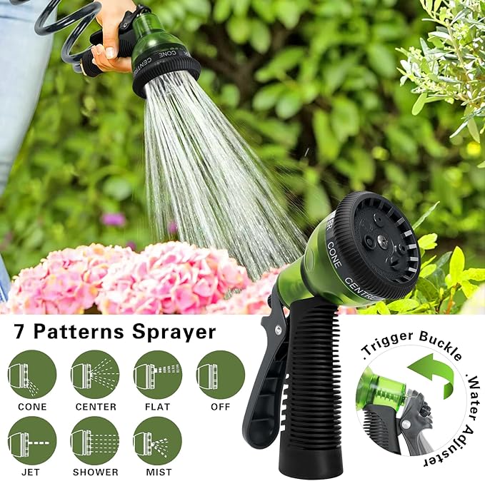 Coil Hose 25FT EVA Coil Garden Hose With 3/4'' Brass Connector Coiled Water Hose Lightweight And No Kink Includes 7 Patterns Spray Nozzle For Outdoors Lawn Watering Car Washing