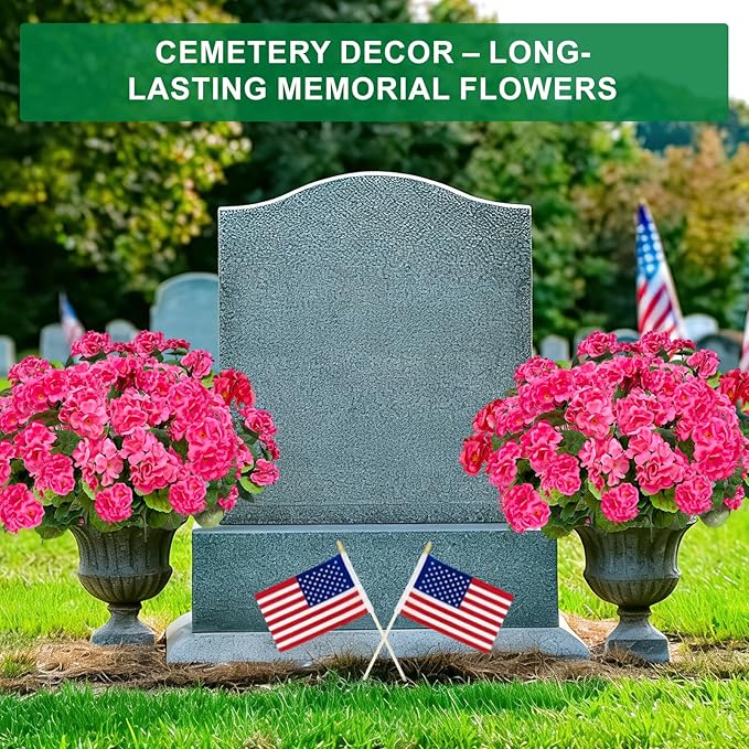 TURNMEON Artificial Geraniums Flowers for Outdoors Summer Decoration, 4 Bundles Fake Flowers Silk Pink Flowers UV Resistant No Fade Faux Plants for Planter Gardens Table Porch Indoor Cemetery Decor