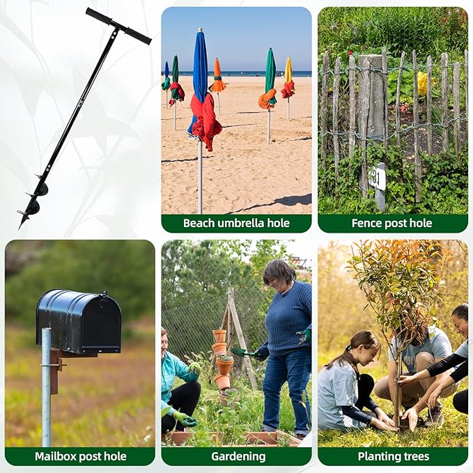 Heavy Duty Manual Garden Auger Drill 4" x 42" Post Hole Digger Hand Spiral Drill for Digging Planting Bulb Bedding