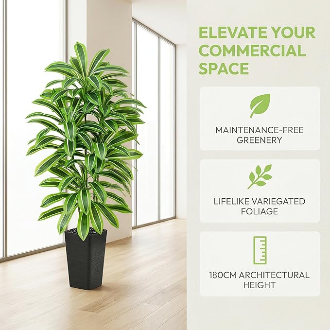 Artificial Dracaena Tree：6FT Faux Silk Tropical Yucca Floor Trees Realistic Fake Green Plant with Natural Wood Trunk & Lifelike Leaves for Home Office Decor Indoor & Outdoor (6FT,1-Pack,Black)