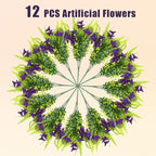Artificial Flowers for Outdoors 12 Bundles Artificial Petunias Fake Flowers UV Resistant Shrubs Plants with Fern for Indoor Outside Hanging Planters Home Garden Summer Decorations (Purple)