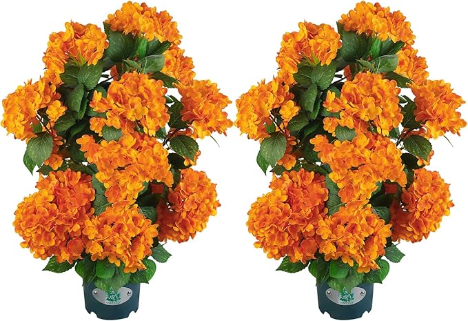 Faux Hydrangea Tree – 30 Inch Hydrangea Tree Artificial with Orange Flowers, UV Resistant Outdoor Hydrangea Artificial Plants in Pot for Indoor Outdoor Home Porch Decor (2, Orange)