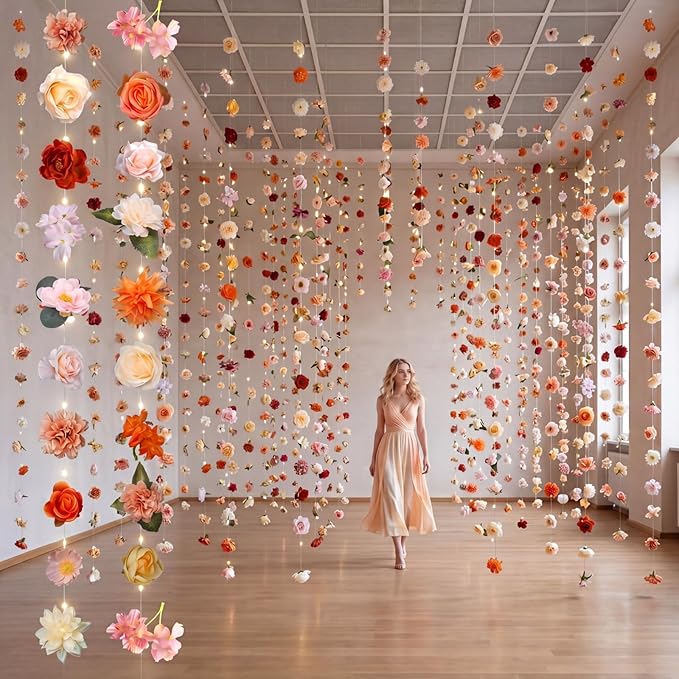 Suncalla 6 Pcs 35.4ft Hanging Flowers Garlands Backdrop Lighted Floating Fake Wildflower Vines LED Floral Garland Ceiling for Spring Wedding Bridal Shower Birthday Graduation Party(Bright,Multicolor)