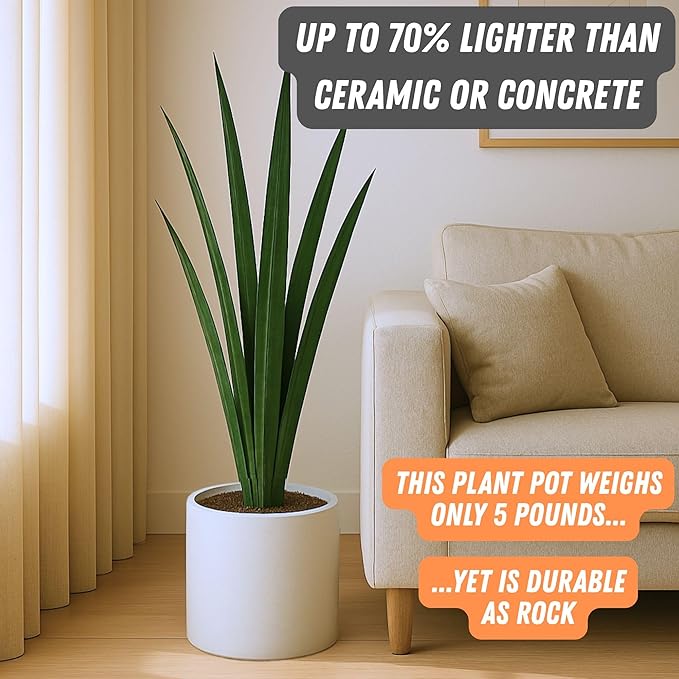 Fox & Fern Plant Pot, Large Plant Pots for Indoor & Outdoor, UV & Frost Resistant Plant Vase with Drainage Plug, Fiberstone, Large Indoor Pots for Plants & Flowers, House Indoor Plant Pot, Single Pot