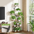 Plant Stand Indoor with Grow Lights - 62" Tall Plant Shelf, Lighted Corner Plant Stands for Indoor Growing, 8 Tiered Large Flower Holder, S-Shaped Decorative Rack for Living Room, Patent Design, Brown