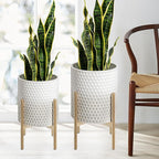 Oakrain Planters for Indoor Plants, Set of 2 Modern Planter with Stand, Decorative Metal Planter Pots for Living Room, Office, Garden, Balcony, 10"&12", White-Grey Gradient