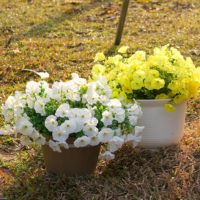 Fanfantoey Artificial Flowers for Outdoor, UV Resistant Fake Plants Outside Decoration, 14 Pcs Realistic Silk Morning Glory Faux Flowers for Porch Patio Gardens Home Decor(Yellow)