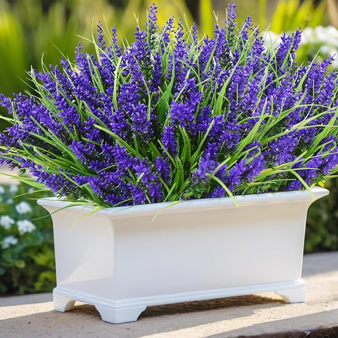 Kinisty 20 Bundles Outdoor Artificial Plants and Flowers, UV Resistant Faux Monkey Grass with Lavender and Fake Plastic Greenery for Spring Summer Outside Planter Porch Garden Decor, Purple