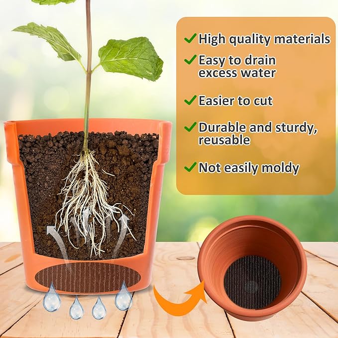 6Pcs 6.3inch Pot Mesh Drainage Discs Double Layer Plant Pot Hole Insert Pads Cutable Bonsai Pot Bottom Grid Mat Mesh Reusable for Indoor Outdoor Potted Plant Prevent Soil Loss Keep Roots Healthy