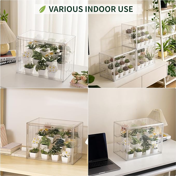 Clear Mini Greenhouse Indoor, Small Portable Tabletop Green House with Magnetic Door for Seed Starting, Plant Grow Warmer and Home Gardening Display