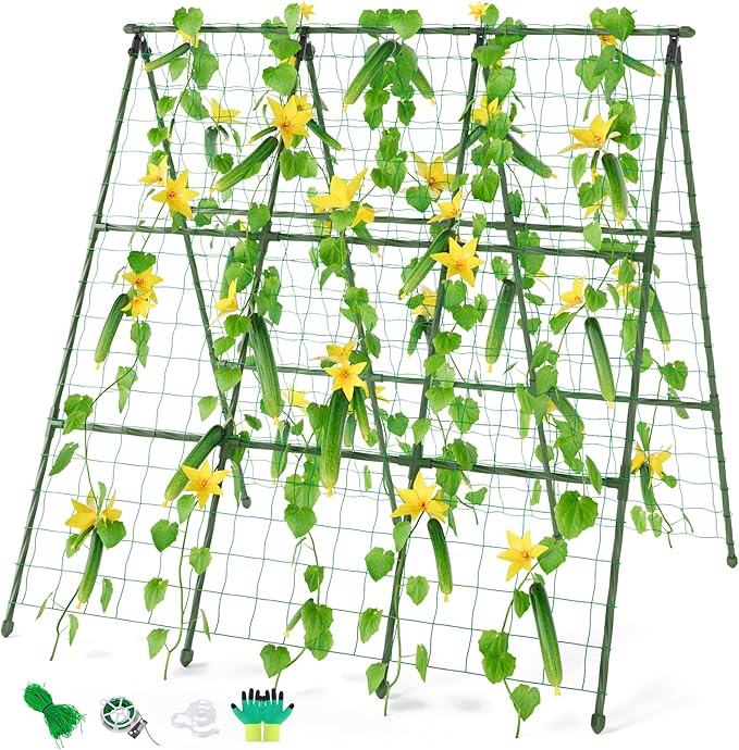 Miory Cucumber Trellis, 48"×48" Garden Trellis for Raised Bed, A-Frame Vegetable Trellis for Climbing Plants Outdoor, Support for Tomatoes, Zucchini, Vines, Flowers