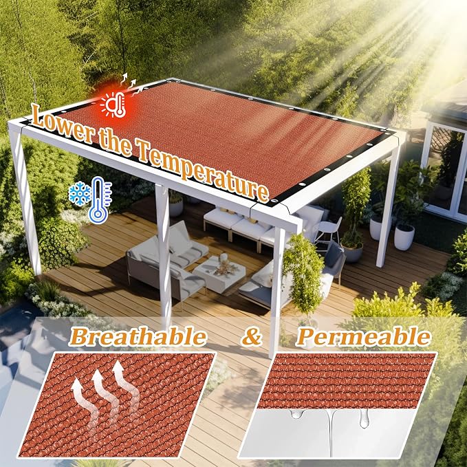 Shade&Beyond Customized Size 10' X 12' Shade Cloth with Grommets, 90% UV Protection UV Protection Mesh Tarp Sun Screens for Patio GN01, Rust Red