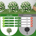 Artificial Topiary Bushes for Outdoors with Spike, Boxwood Ball Fake Shrubs UV Resistant Faux Plants for Indoor Outdoor Fall Thanksgiving Halloween Decor (Sunflower Boxwood White -2 Packs)
