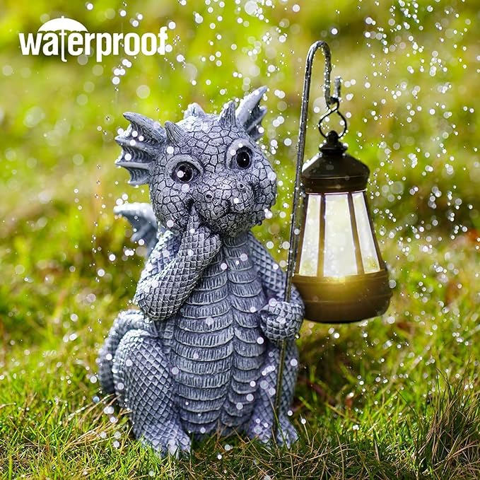 Qeeman Solar Dragon Garden Decor Statues: Patio Porch Balcony Yard Art Lawn Ornaments Outdoor Outside Decorations - Birthday Gifts for Mom Grandma Women
