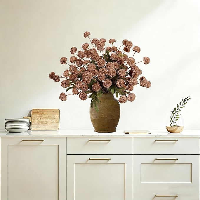 12Pcs Fake Kiku Flowers, Artificial Small Chrysanthemum Balls with Stems, Faux Silk Mini Pompon Mums for Vase Floral Arrangement DIY Bouquets Wedding Party Table Centerpieces Home Decor (No Vase)