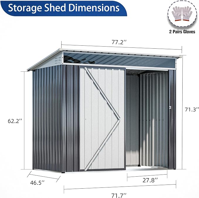 JY QAQA 6x4 FT Metal Outdoor Garden Storage Shed, Waterproof Metal Garden Sheds with Window and Lockable Double Door, Weather Resistant Steel Tool Storage House Shed for Garden,Patio,Lawn