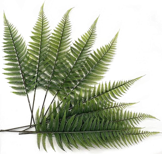 PASYOU Artificial Foliage Plants, Fake Plastic Grass Faux Shrubs Simulation Fern Leaf Real Decoration for Indoor Outdoor Home Decor Garden Party Balcony Patio Planter Filler DIY - Ferns Leaves 10 Pcs