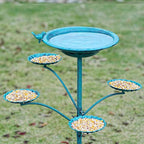 HOUYANG 35 "H Cast Iron Base Bird Bath for Outside, Metal Bird Feeding Bowl Tray, Metal Bird Bath Garden Patio Decor(Green)