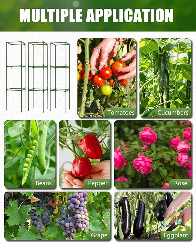 joyhalo 3 Pack Tomato Cage for Garden, 47 Inch Heavy-Duty Tomato Trellis, Height Adjustable Garden Trellis for Climbing Plants Vegetables Flowers Cucumber Peony