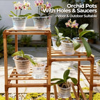T4U Orchid Pot, 6 Pack 4.3 Inch Orchid Pots with Holes and Saucers, Clear Orchid Pots for Repotting, Plastic Flower Plant Pot for Indoor Outdoor Plants, Slotted Orchids Planter for Root Health
