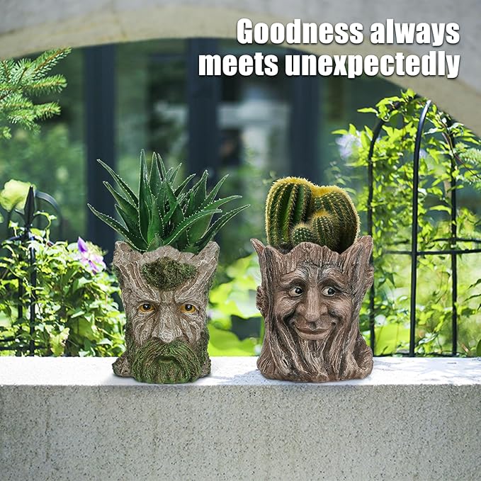 vomiceak Face Planter - Unique Old Man Tree Face Planters for Outdoor Indoor Plants with Drainage Hole, Funny Plant Pots for Succulents - Creative Flower Pots as Gifts for Women and Men (Green Man)